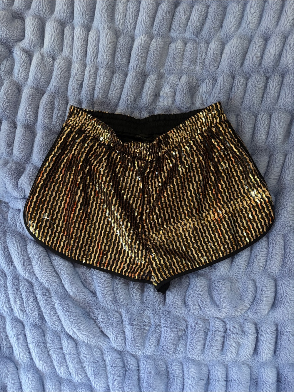 Luca Couture black and gold sequin shorts